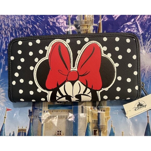 Disney Parks Minnie Mouse Polka Dot Loungefly Wallet Black New - Picture 1 of 3